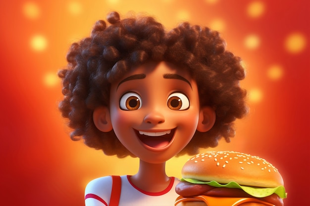 Medium shot cartonish girl with burger