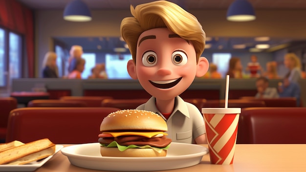 Free Photo medium shot cartoonish boy with burger