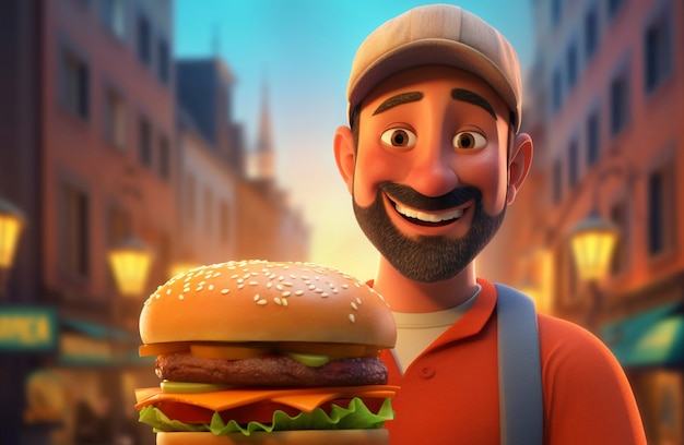 Free photo medium shot cartoonish man with burger