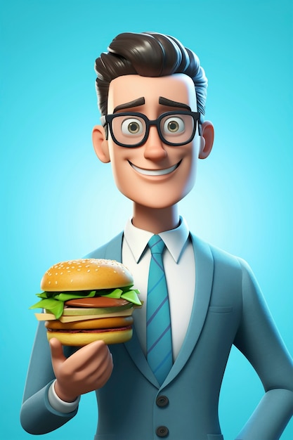 Free Photo medium shot  cartoonish man with burger