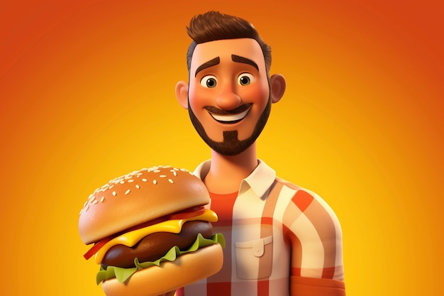 Free Photo medium shot  cartoonish man with burger