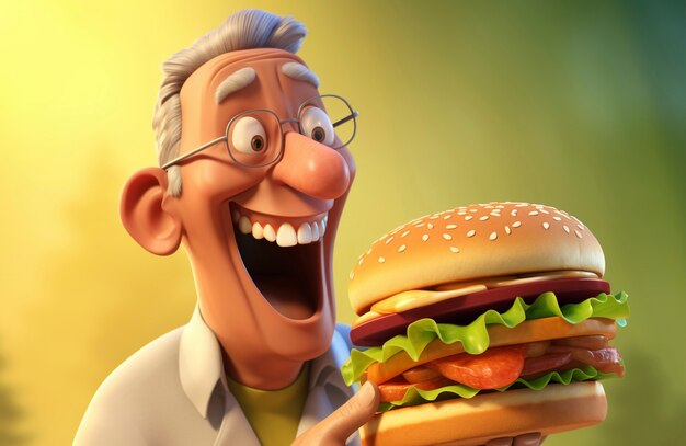 Free Photo medium shot cartoonish old man with burger