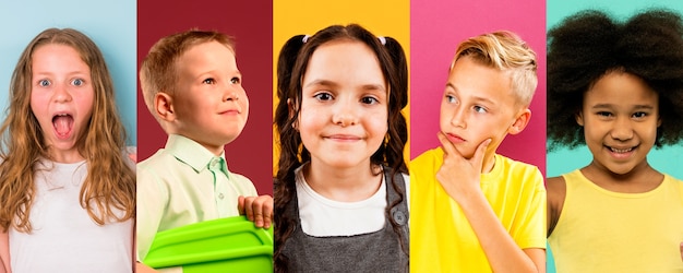 Medium shot collage of kids in uniforms