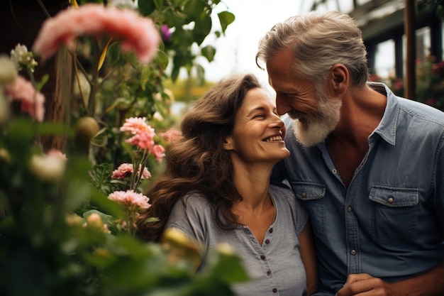 Medium shot couple being romantic