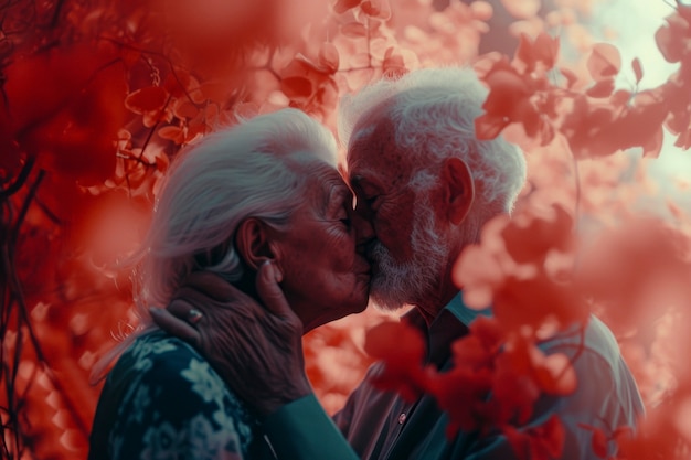 Medium shot couple kissing in fantasy background