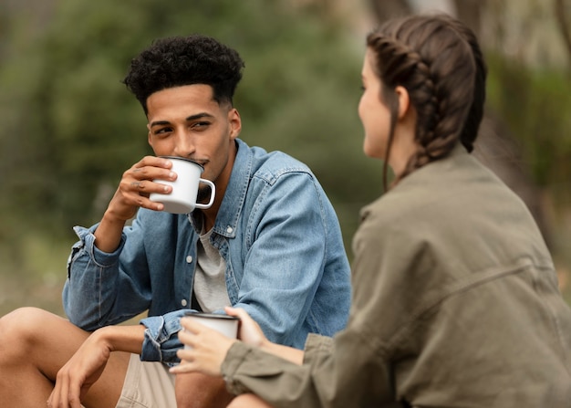 Medium shot couple sitting together