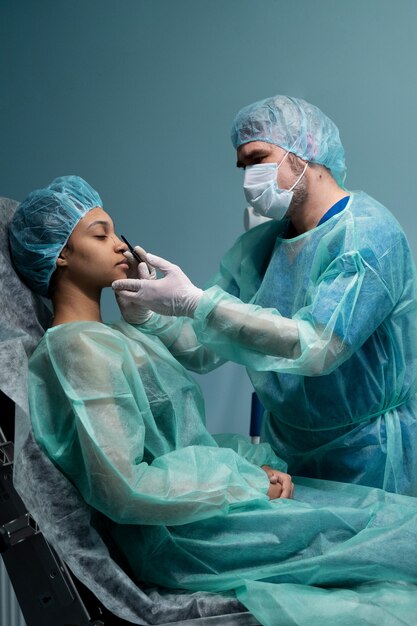 Medium shot doctor checking young patient