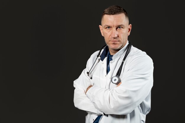 Medium shot doctor with stethoscope