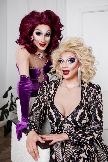 Medium shot drag queens posing together