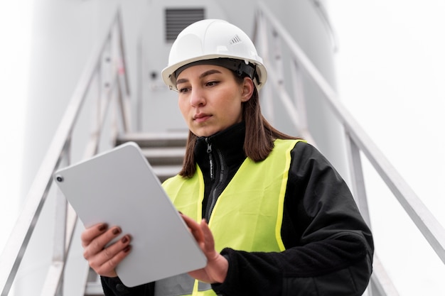 Medium shot engineer holding tablet