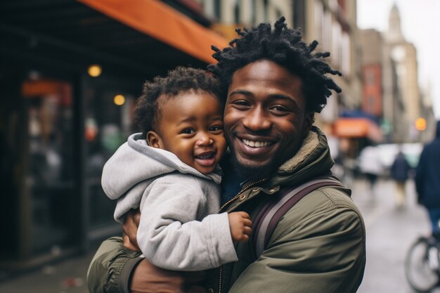 Medium shot father holding baby