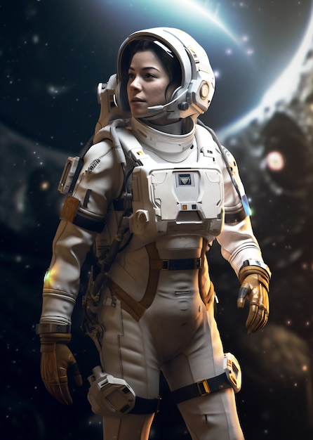 Medium shot female astronaut wearing spacesuit