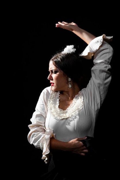 Free Photo medium shot flamenco dancer raising hand