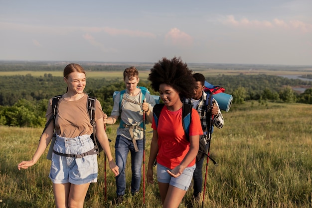 Medium shot friends walking together