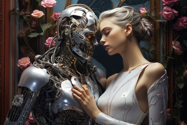 Free photo medium shot futuristic romantic couple