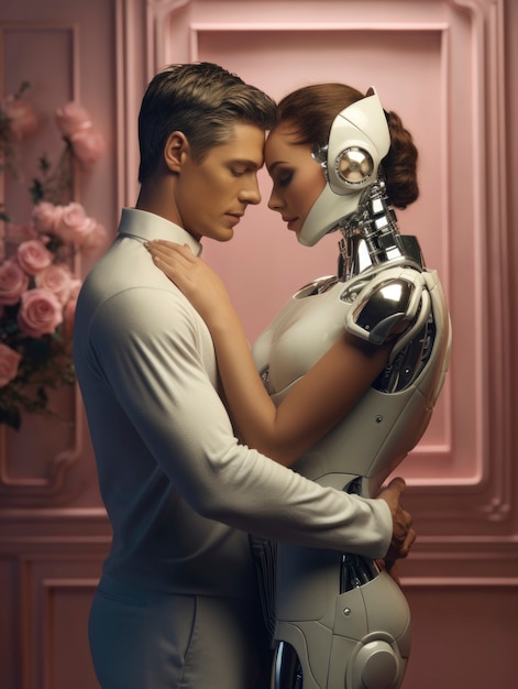 Medium shot futuristic romantic couple