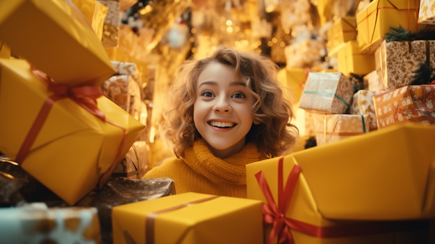 Free Photo medium shot girl celebrating with gifts