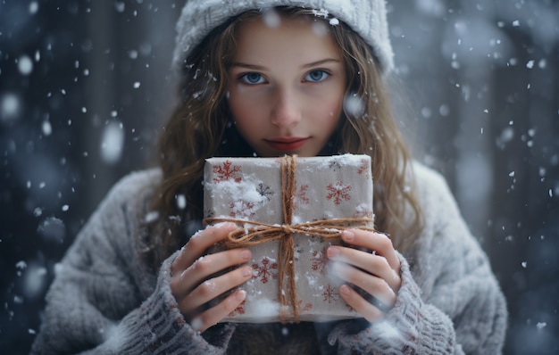 Free photo medium shot girl celebrating with gifts