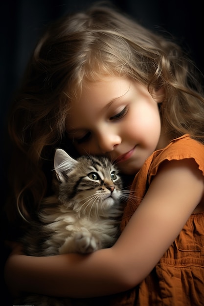 Medium shot girl holding cute cat