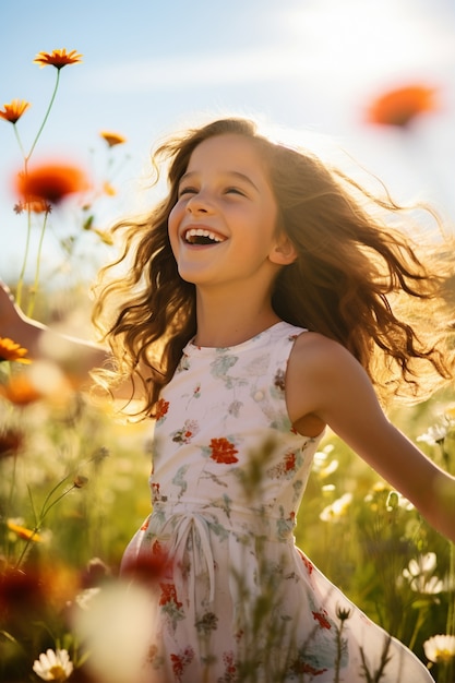 Medium shot girl posing in nature