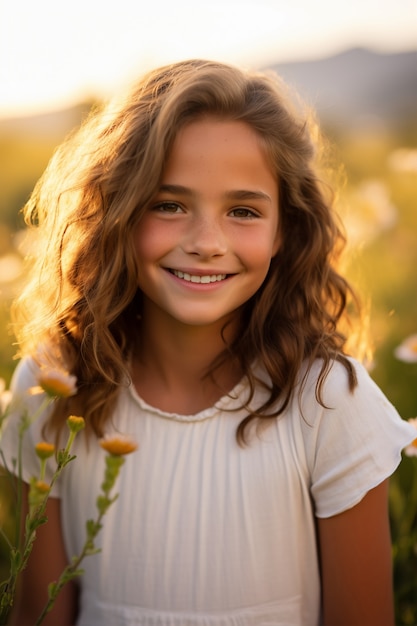 Medium shot girl posing in nature