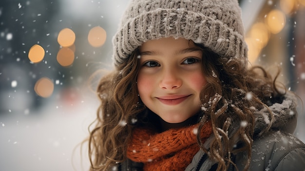 Medium shot girl posing outdoors winter season