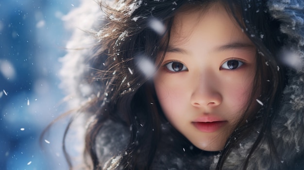 Medium shot girl posing outdoors winter season