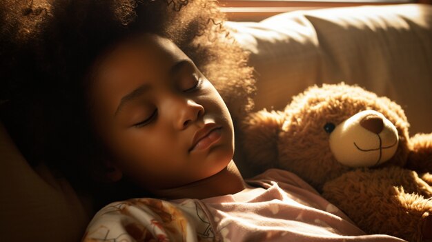 Medium shot girl sleeping indoors