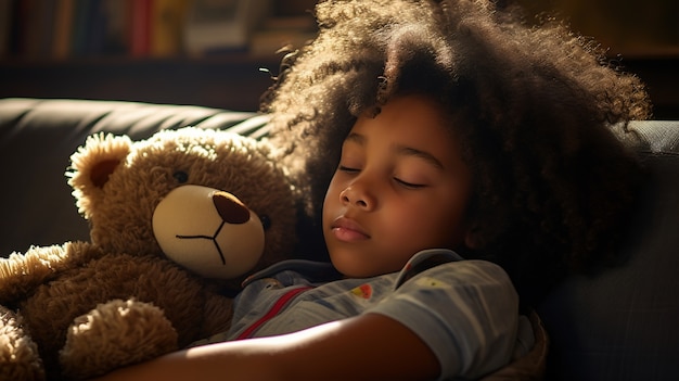 Medium shot girl sleeping indoors