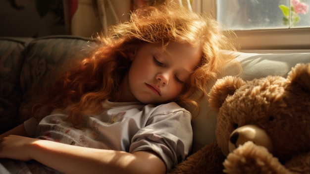 Free photo medium shot girl sleeping indoors