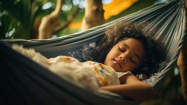 Medium shot girl sleeping outdoors