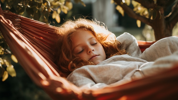 Medium shot girl sleeping outdoors