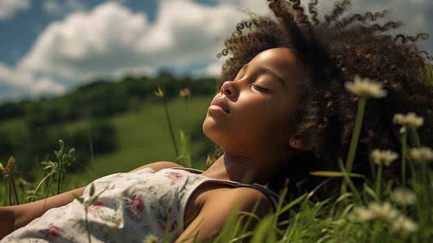 Medium shot girl sleeping outdoors