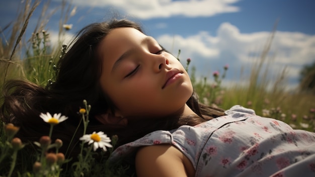 Medium shot girl sleeping outdoors