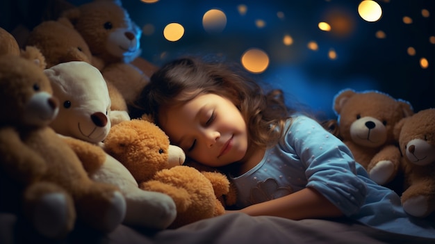 Free photo medium shot girl  sleeping with toys