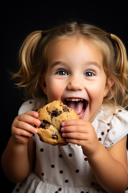 Medium shot girl with delicious cookie