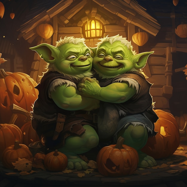 Free photo medium shot goblins hugging fantasy world