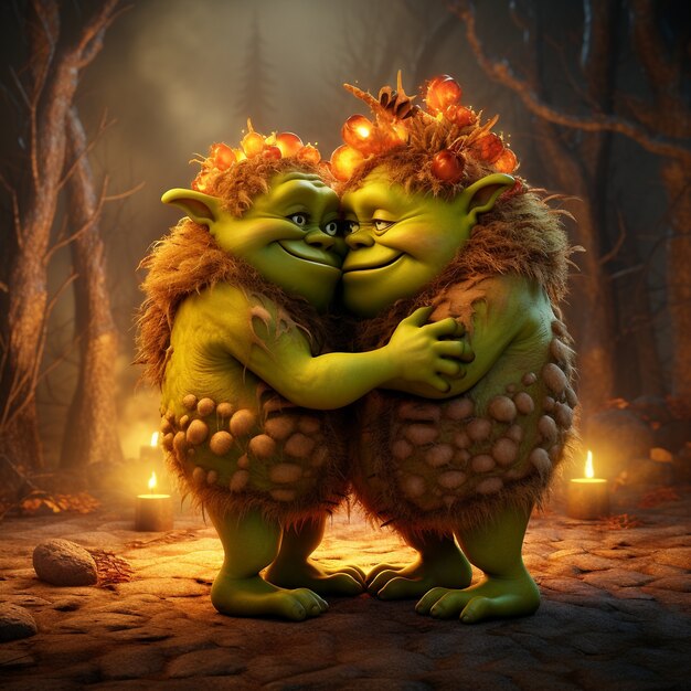 Medium shot goblins hugging fantasy world