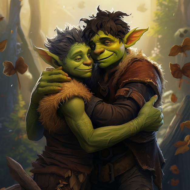 Free photo medium shot goblins hugging fantasy world