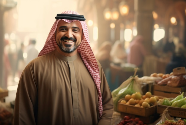 Medium shot islamic man at market