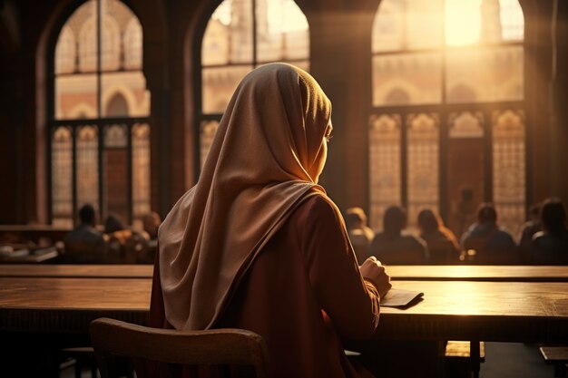 Medium shot islamic woman studying