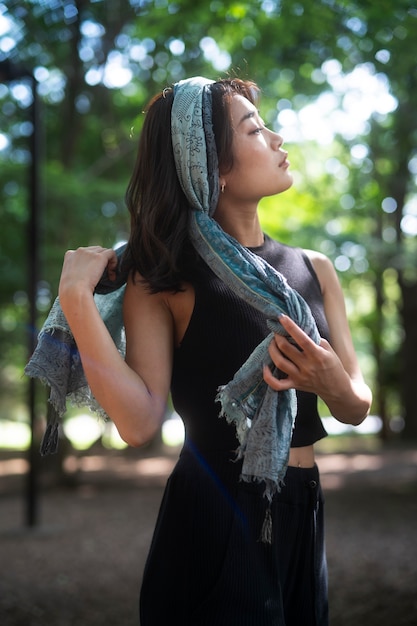 Medium shot japanese woman with cloth