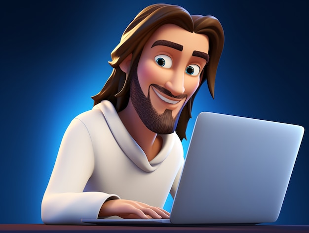 Free Photo medium shot jesus christ with laptop