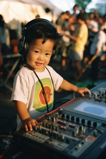 Medium shot kid being dj