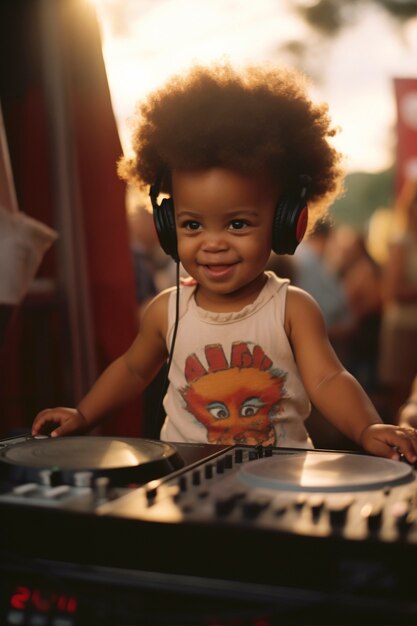 Medium shot kid being dj