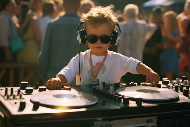 Medium shot kid being dj