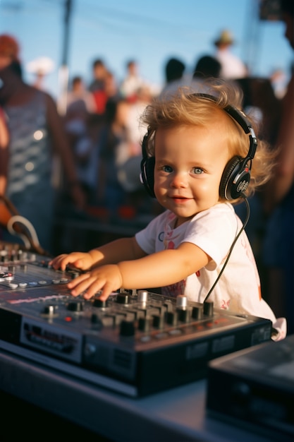 Free photo medium shot kid being dj