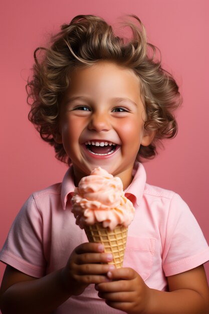 Medium shot kid holding delicious ice cream