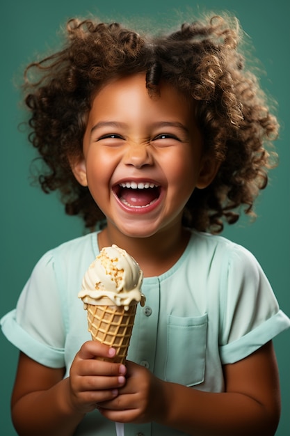 Medium shot kid holding delicious ice cream