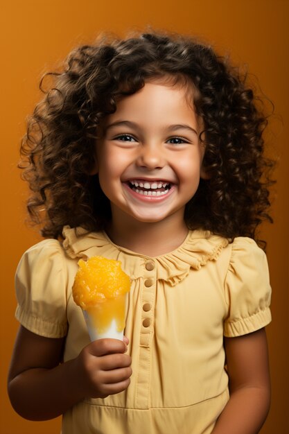 Medium shot kid holding delicious ice cream